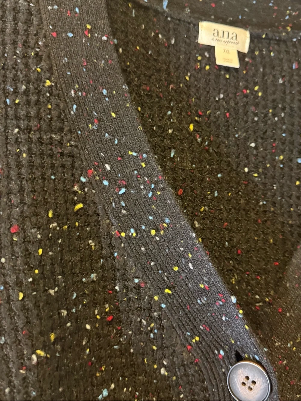 Black Speckled Chunky Knit Henley Sweater XXL Boho Chic Cozy Winter Pullover